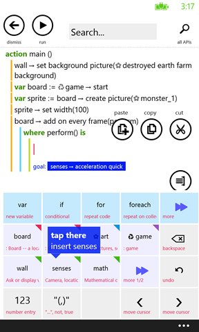 Screenshot of TouchDevelop app for Android. Image by Nikolai Tillmann. This image is a copyrighted screen shot of a commercially-released computer software product of Microsoft Corporation. "Used with permission from Microsoft." https://msdn.microsoft.com/en-us/cc300389.